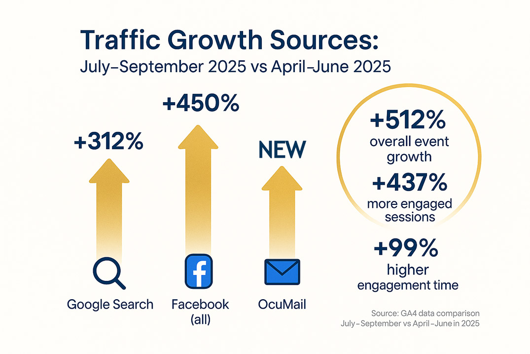 Google Analytics comparison showing engagement and traffic growth for Dudu Optometrists